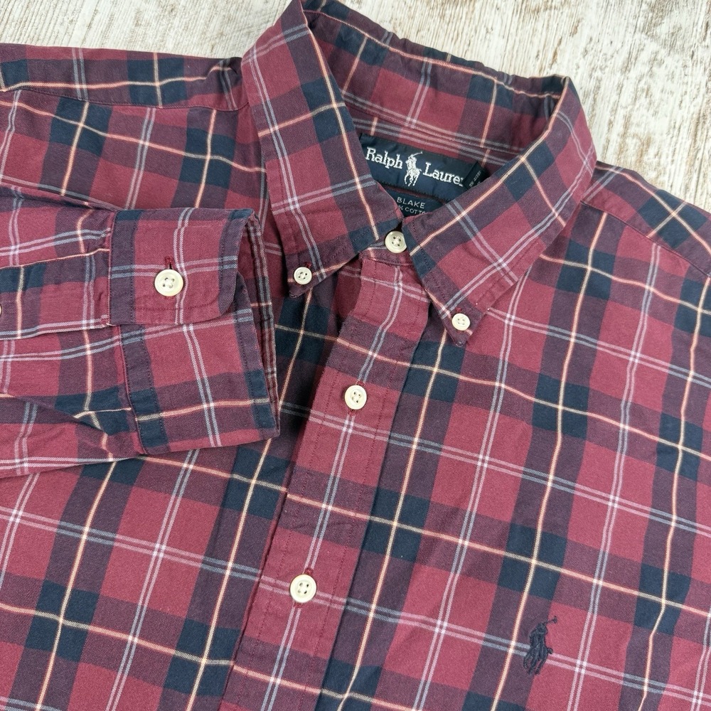 VTG Ralph Lauren Blake Long Sleeve Button Down Plaid Shirt Logo Sz XL Business